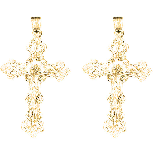 Yellow Gold-plated Silver 55mm INRI Crucifix Earrings