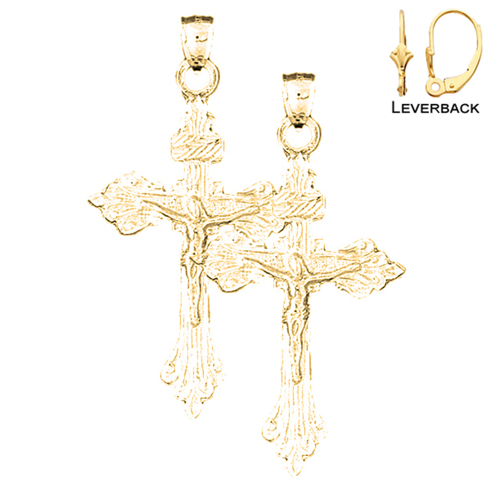 14K or 18K Gold INRI Crucifix Earrings