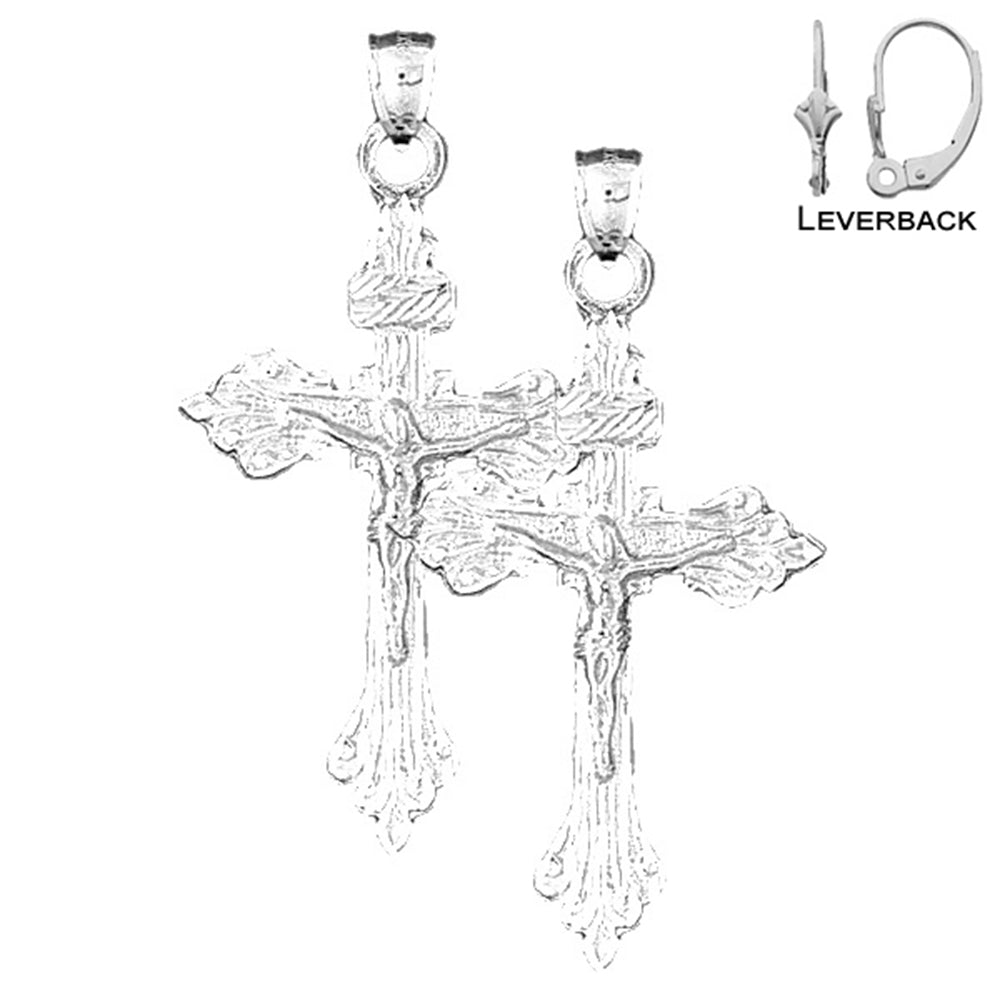 Sterling Silver 54mm INRI Crucifix Earrings (White or Yellow Gold Plated)