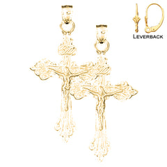 14K or 18K Gold INRI Crucifix Earrings