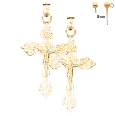 Sterling Silver 54mm INRI Crucifix Earrings (White or Yellow Gold Plated)