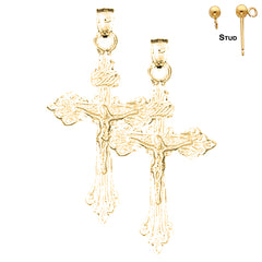 14K or 18K Gold INRI Crucifix Earrings