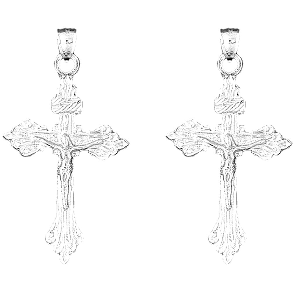 14K or 18K Gold 54mm INRI Crucifix Earrings