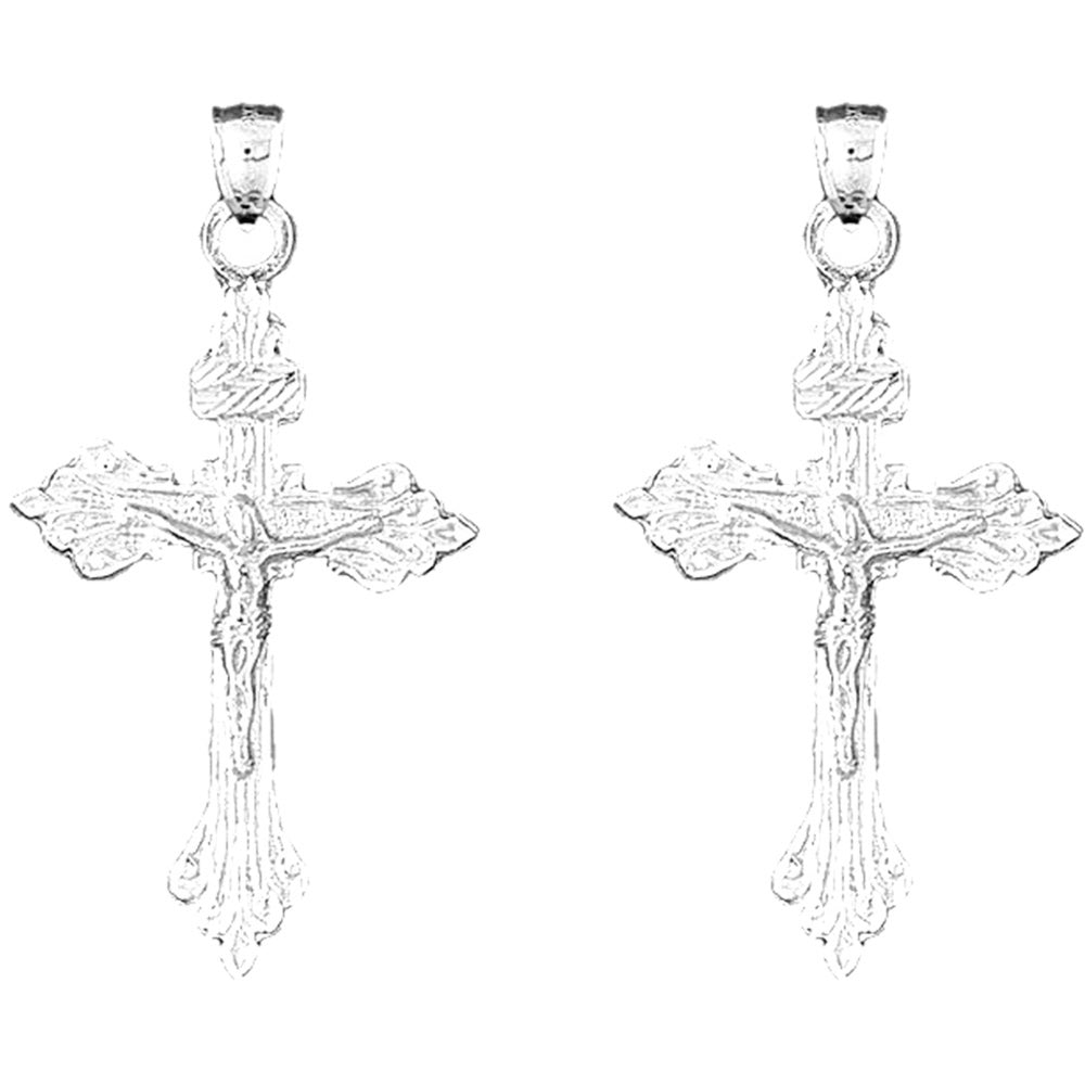 Sterling Silver 54mm INRI Crucifix Earrings