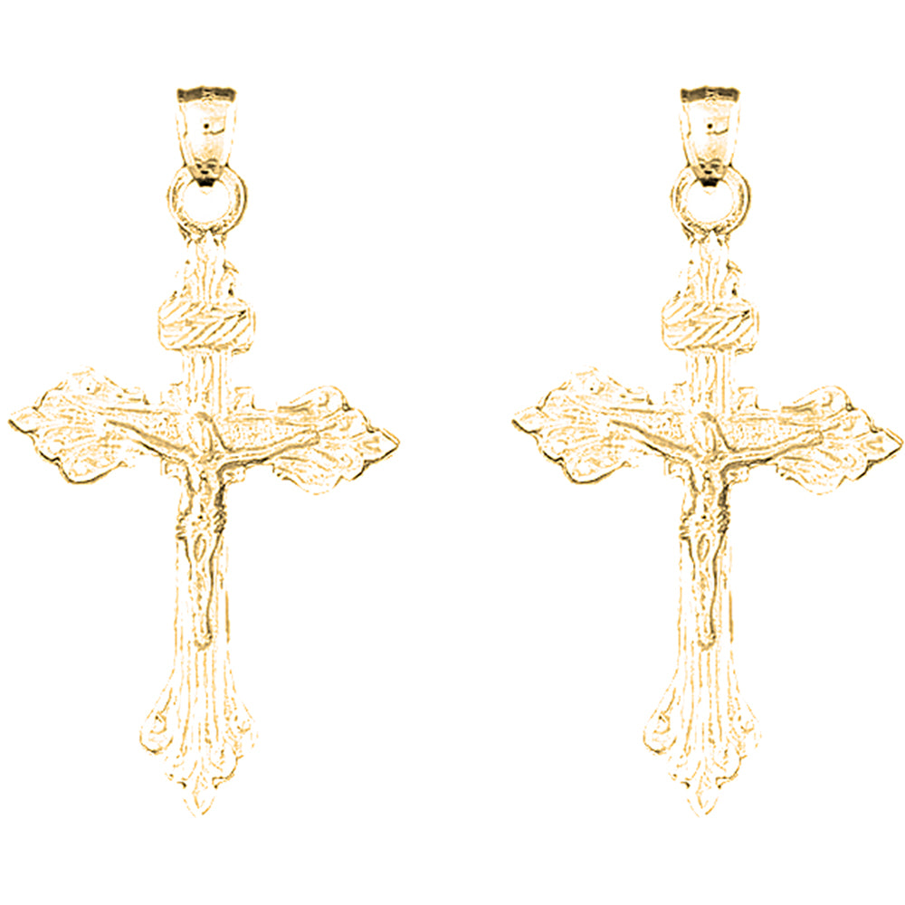 Yellow Gold-plated Silver 54mm INRI Crucifix Earrings