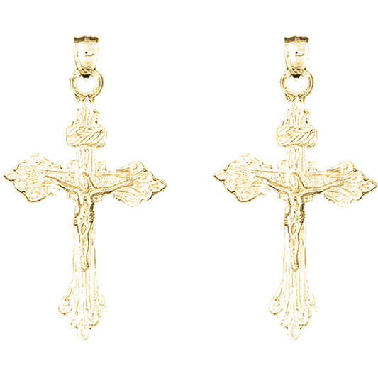 Yellow Gold-plated Silver 54mm INRI Crucifix Earrings