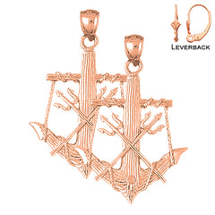 14K or 18K Gold Anchor With Poseidon's Trident 3D Earrings