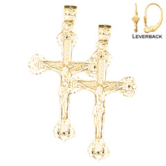 Sterling Silver 41mm Latin Crucifix Earrings (White or Yellow Gold Plated)