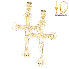 Pendientes de crucifijo latino de plata de ley de 41 mm (chapados en oro blanco o amarillo)