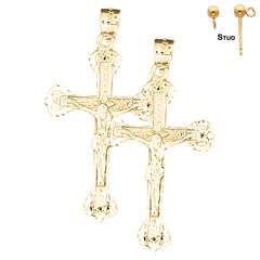 Sterling Silver 41mm Latin Crucifix Earrings (White or Yellow Gold Plated)