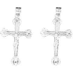 Sterling Silver 41mm Latin Crucifix Earrings