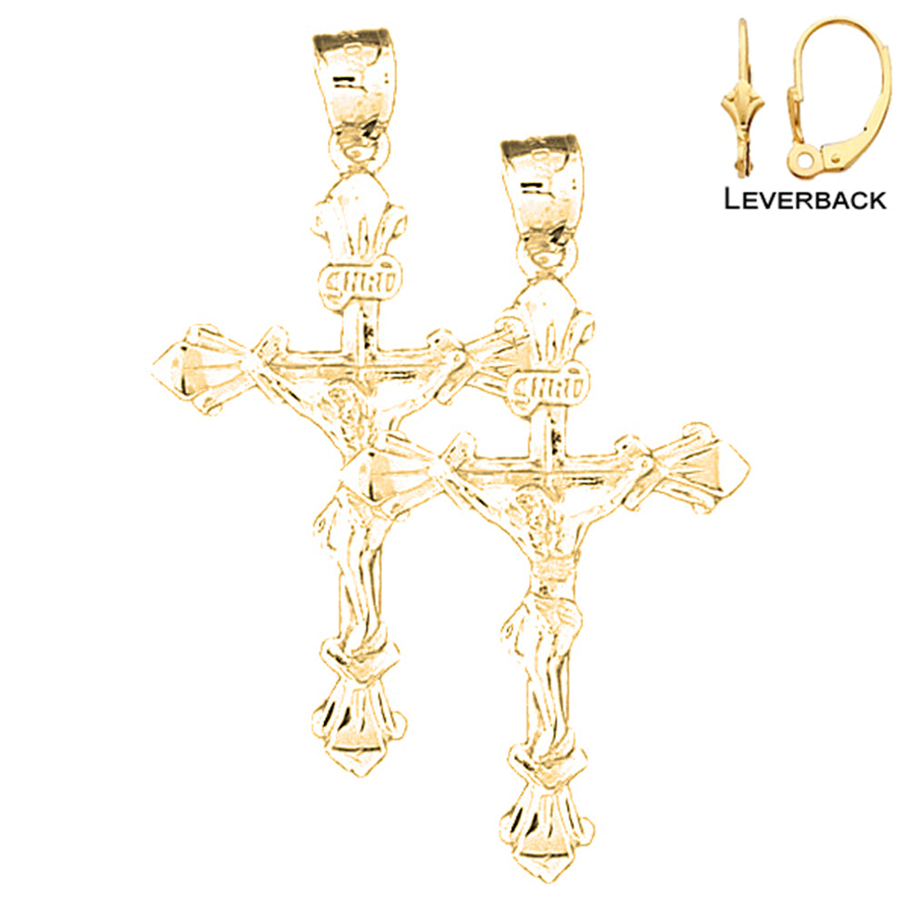 14K or 18K Gold INRI Crucifix Earrings