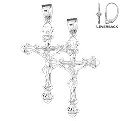 Sterling Silver 43mm INRI Crucifix Earrings (White or Yellow Gold Plated)