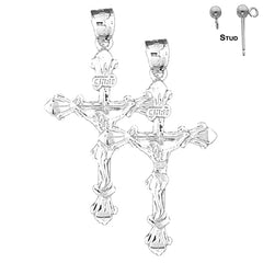 Pendientes de crucifijo INRI de plata de ley de 43 mm (chapados en oro blanco o amarillo)