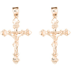 14K or 18K Gold 43mm INRI Crucifix Earrings