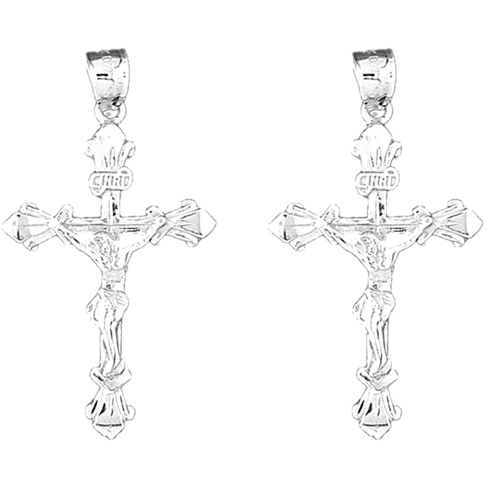 Sterling Silver 43mm INRI Crucifix Earrings