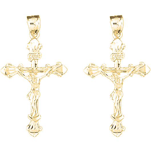 Yellow Gold-plated Silver 43mm INRI Crucifix Earrings