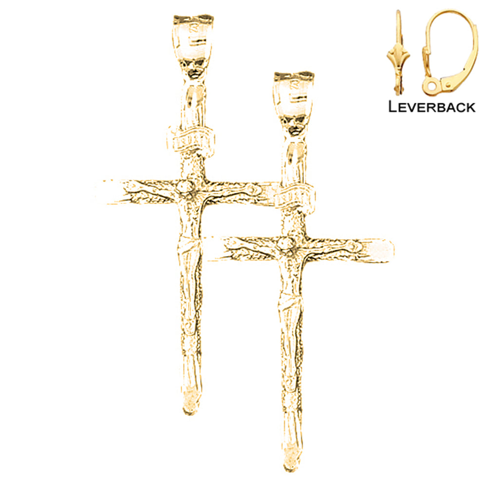 14K or 18K Gold INRI Crucifix Earrings