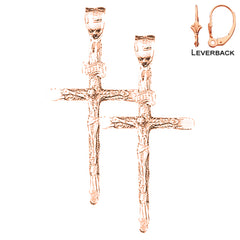 14K or 18K Gold INRI Crucifix Earrings