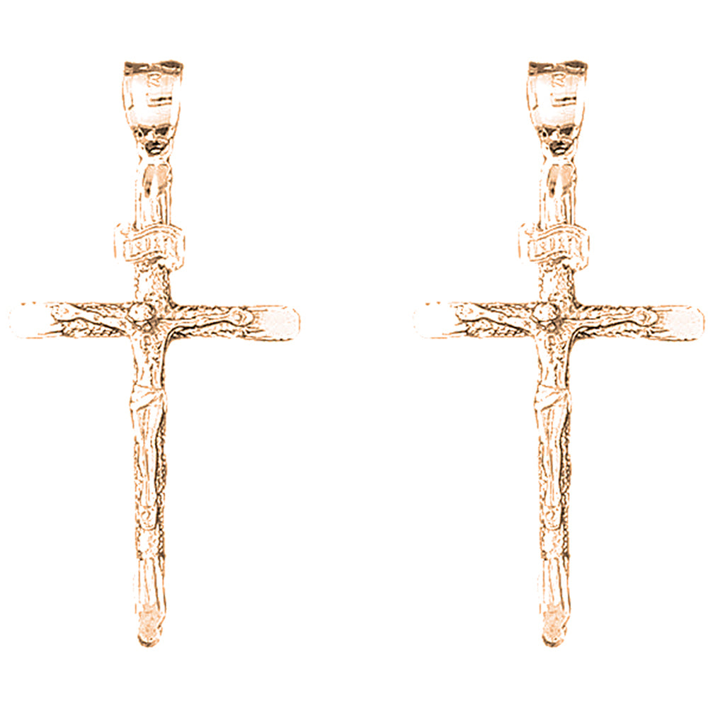 14K or 18K Gold 53mm INRI Crucifix Earrings