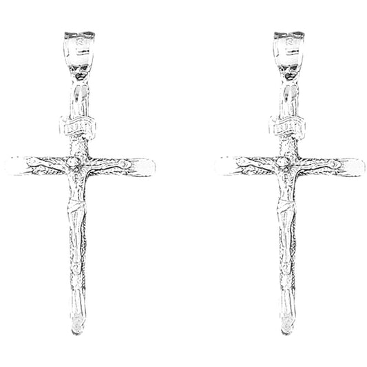 Sterling Silver 53mm INRI Crucifix Earrings