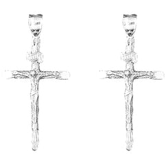 Sterling Silver 53mm INRI Crucifix Earrings