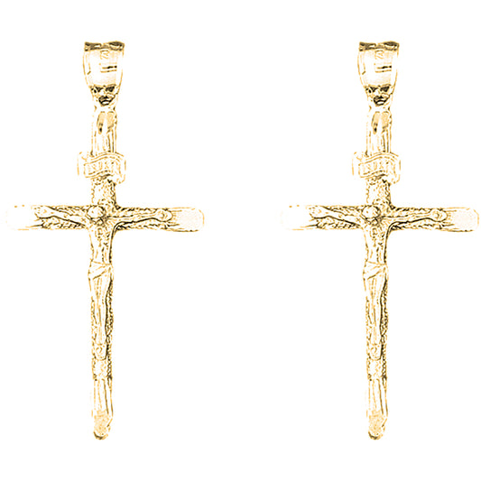 14K or 18K Gold 53mm INRI Crucifix Earrings