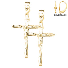 14K or 18K Gold INRI Crucifix Earrings