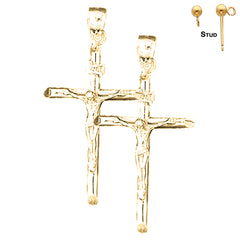 Sterling Silver 49mm INRI Crucifix Earrings (White or Yellow Gold Plated)