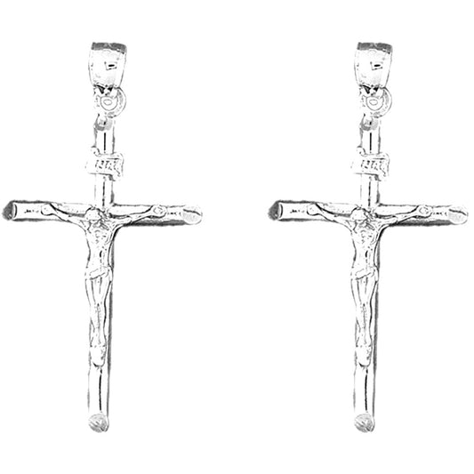Sterling Silver 49mm INRI Crucifix Earrings