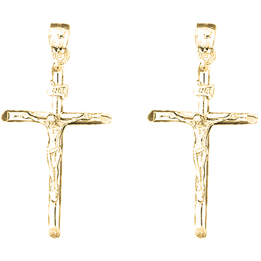 Yellow Gold-plated Silver 49mm INRI Crucifix Earrings