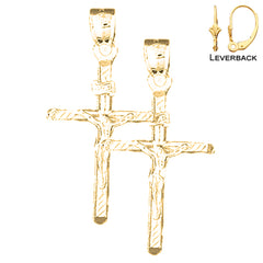 Sterling Silver 37mm INRI Crucifix Earrings (White or Yellow Gold Plated)