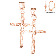 14K or 18K Gold INRI Crucifix Earrings