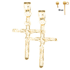 Pendientes de crucifijo INRI de plata de ley de 37 mm (chapados en oro blanco o amarillo)