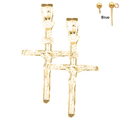 Sterling Silver 37mm INRI Crucifix Earrings (White or Yellow Gold Plated)