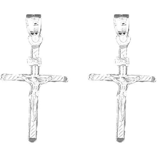 Sterling Silver 37mm INRI Crucifix Earrings