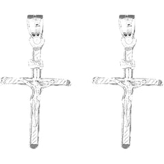 Sterling Silver 37mm INRI Crucifix Earrings