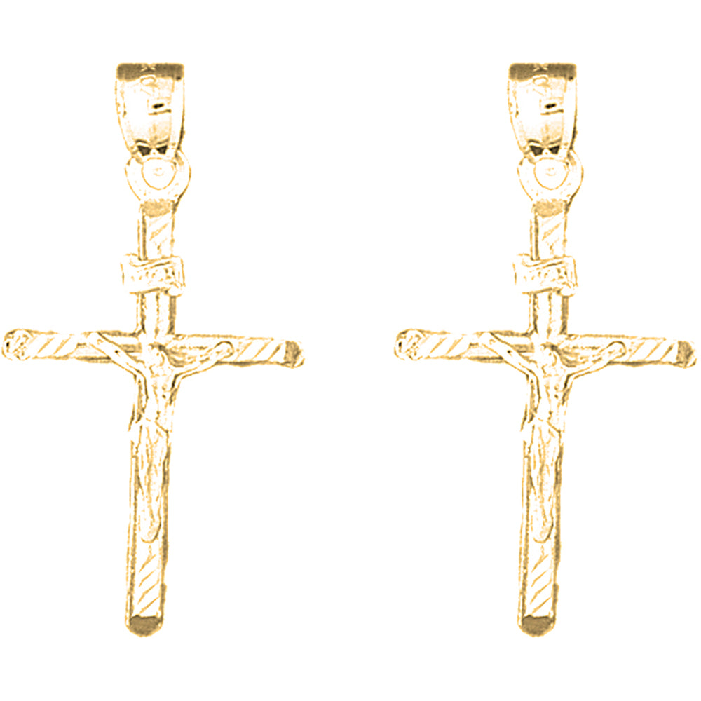 14K or 18K Gold 37mm INRI Crucifix Earrings