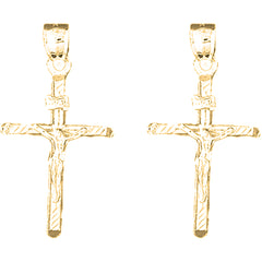 Yellow Gold-plated Silver 37mm INRI Crucifix Earrings