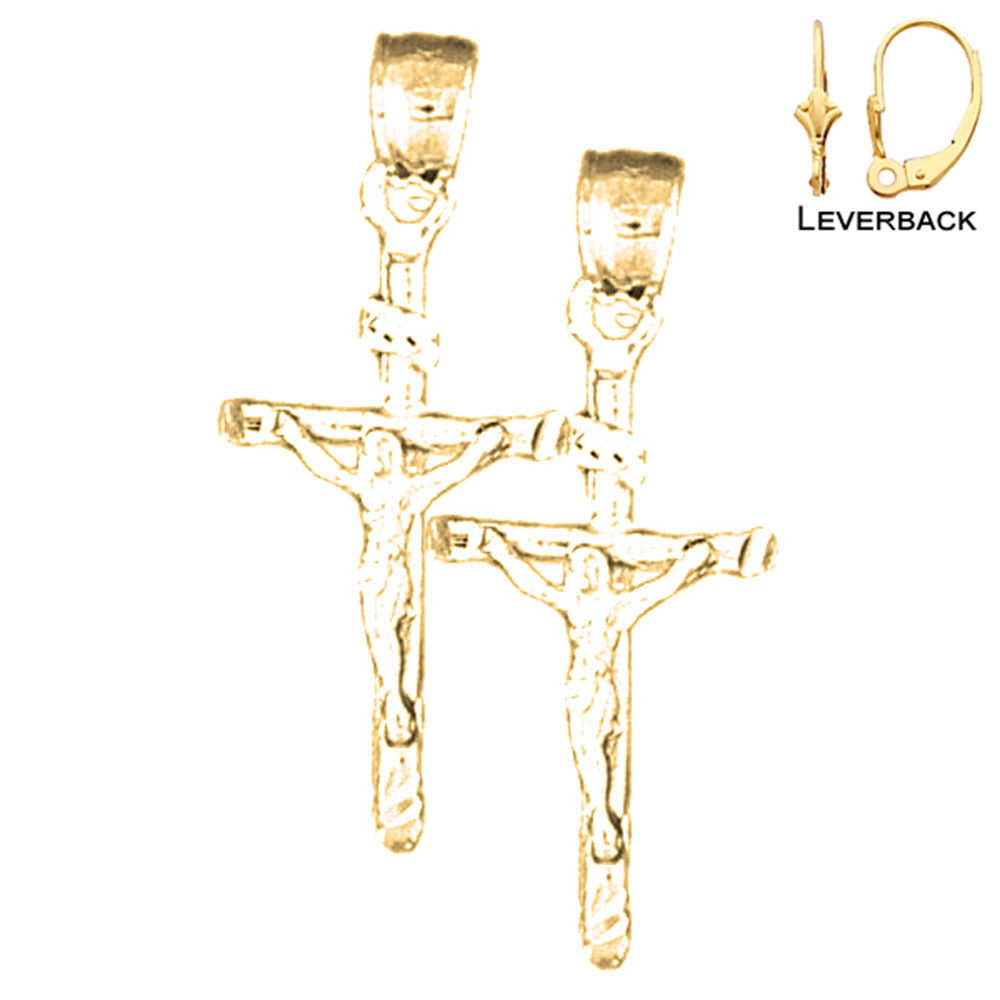 14K or 18K Gold INRI Crucifix Earrings