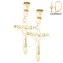 Sterling Silver 29mm INRI Crucifix Earrings (White or Yellow Gold Plated)