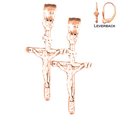 14K or 18K Gold INRI Crucifix Earrings