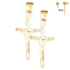 Sterling Silver 29mm INRI Crucifix Earrings (White or Yellow Gold Plated)