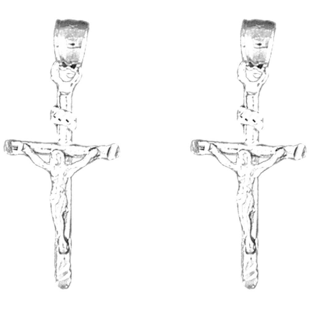 Sterling Silver 29mm INRI Crucifix Earrings