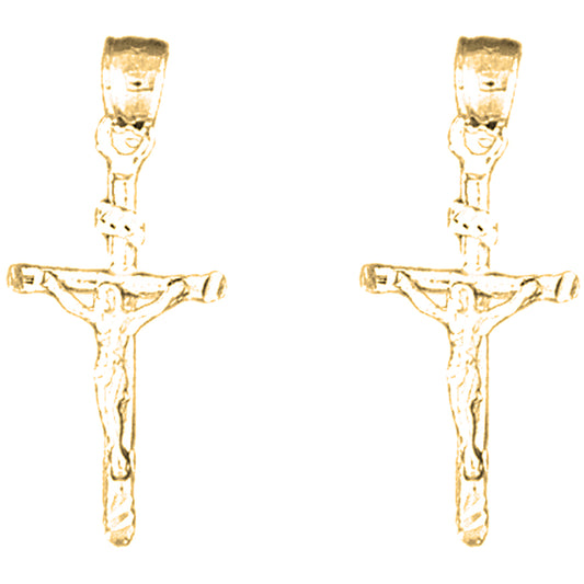 14K or 18K Gold 29mm INRI Crucifix Earrings