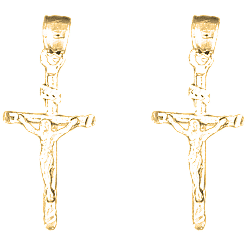 Yellow Gold-plated Silver 29mm INRI Crucifix Earrings