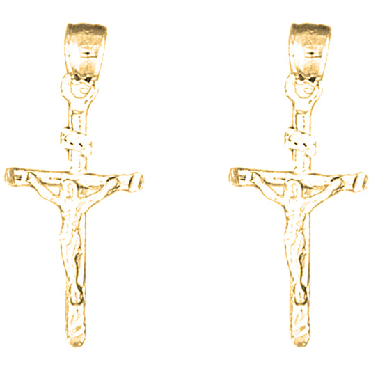 Yellow Gold-plated Silver 29mm INRI Crucifix Earrings