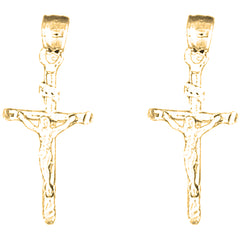 Yellow Gold-plated Silver 29mm INRI Crucifix Earrings