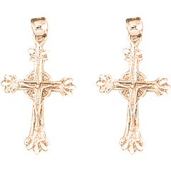 14K or 18K Gold 31mm Latin Crucifix Earrings