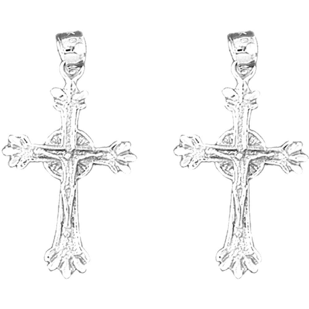 14K or 18K Gold 31mm Latin Crucifix Earrings